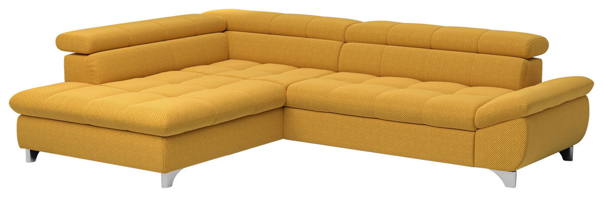 SAROKGARNITÚRA textil mustársárga  - krómszínű/mustársárga, Basics, textil/fém (234/78-97/312cm) - Welnova