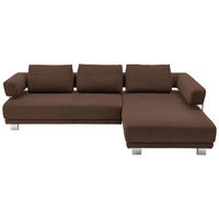 ECKSOFA in Chenille Braun  297/214 cm  - Chromfarben/Braun, Natur, Textil/Metall (297/214cm) - Valdera