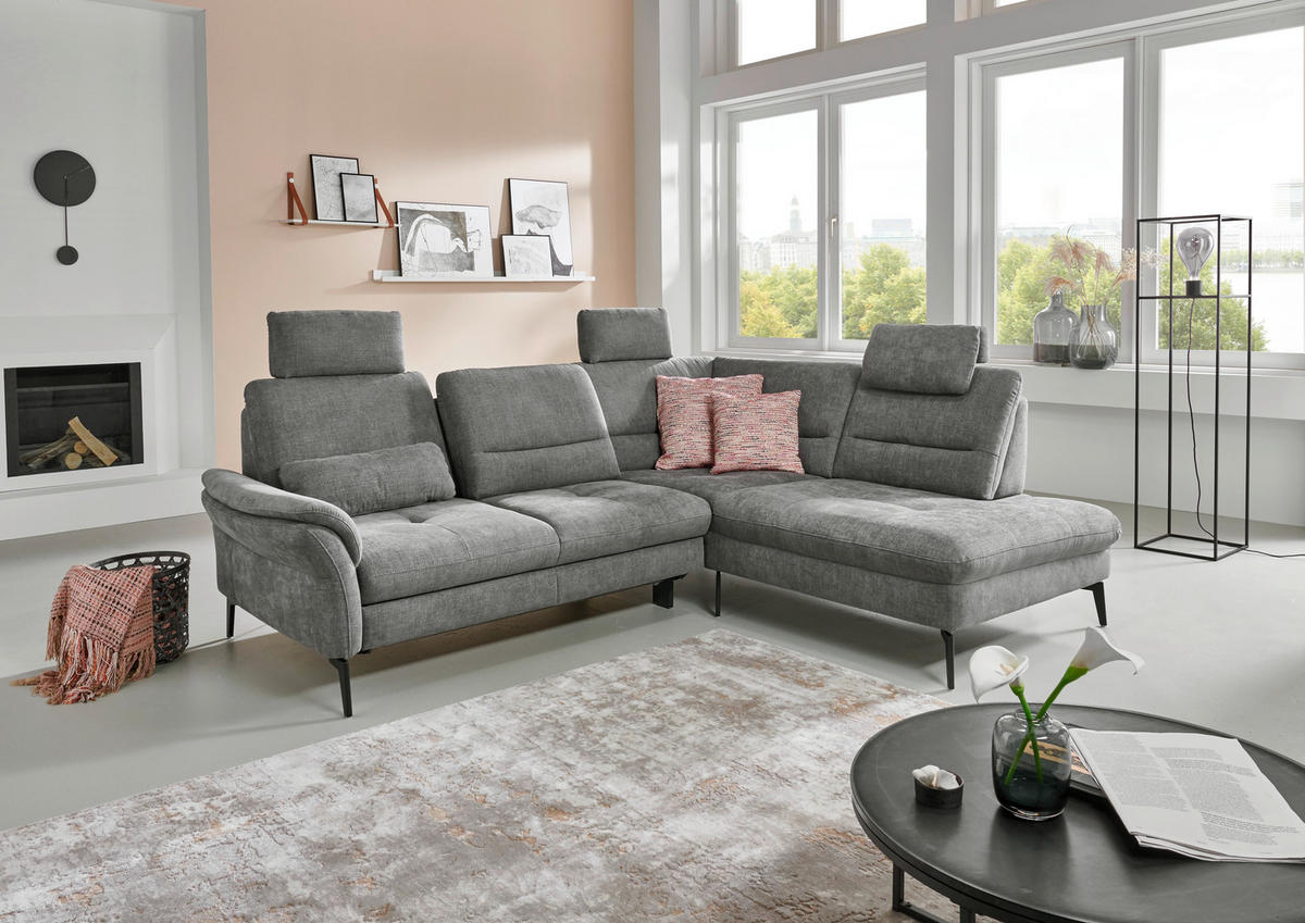 ECKSOFA in Webstoff Grau  - Schwarz/Grau, Design, Textil/Metall (256/206cm) - Beldomo System