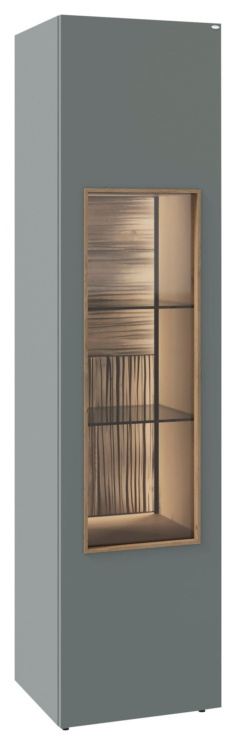 VITRINE VLACERA LIVING in furniert Wildeiche Wildeiche, Graugrün  - Wildeiche/Graugrün, Design, Glas/Holz (48/194/45cm) - Voglauer