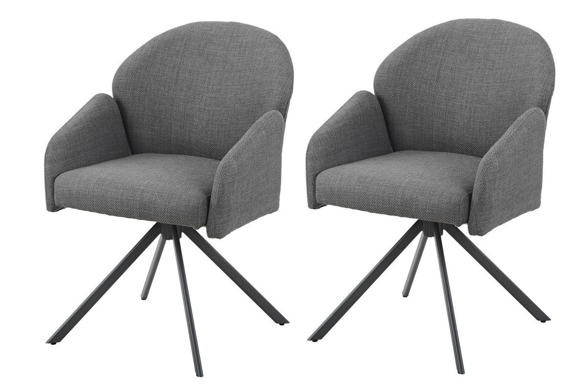 ARMLEHNSTUHL-SET 2 Stück  in Stahl Webstoff  - Grau, MODERN, Textil/Metall (56,5/84/61cm) - MID.YOU