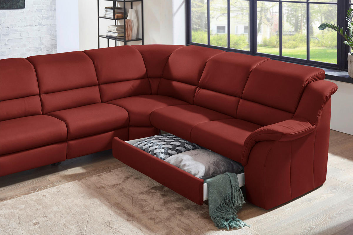 ECKSOFA  in Echtleder Rotorange  324/260 cm  - Chromfarben/Rotorange, KONVENTIONELL, Leder/Kunststoff (324/260cm) - Cantus