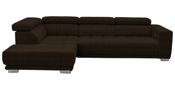 ECKSOFA in Mikrofaser Dunkelbraun  - Chromfarben/Dunkelbraun, Design, Textil/Metall (207/301cm) - Xora