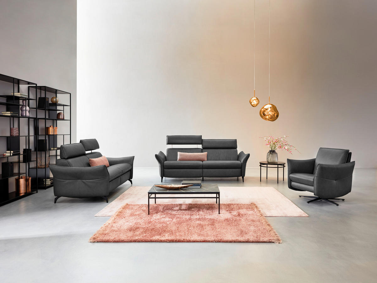 3-SITZER-SOFA Echtleder Dunkelgrau  - Dunkelgrau/Anthrazit, Design, Leder/Metall (224/92/95cm) - Himolla