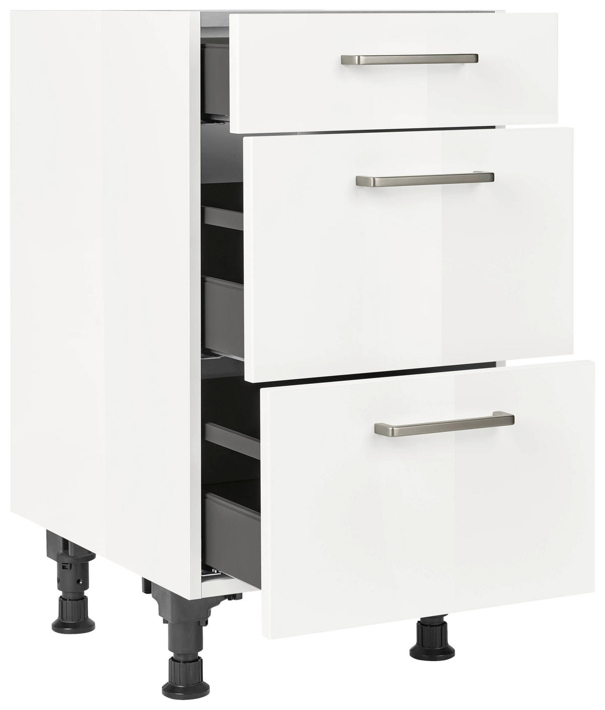 SCHUBKASTENUNTERSCHRANK 45/87/56 cm  in Weiß Hochglanz  - Edelstahlfarben/Weiß Hochglanz, MODERN, Holzwerkstoff/Metall (45/87/56cm) - Nobilia