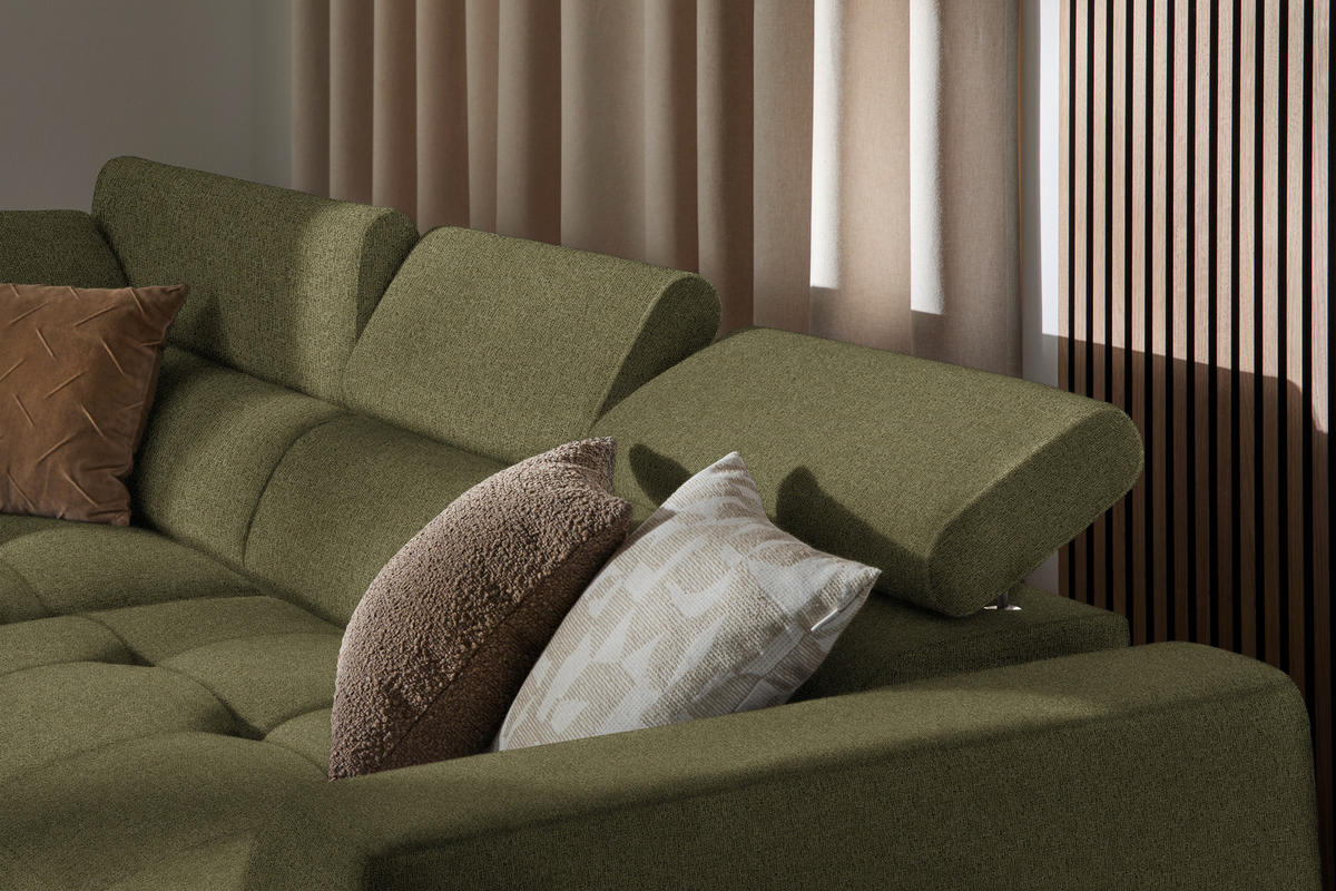 ECKSOFA Olivgrün Struktur  - Schwarz/Olivgrün, Design, Kunststoff/Textil (205/284cm) - Xora