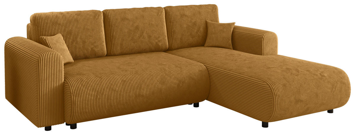 ECKSOFA inkl. Funktionen Senfgelb Cord  - Senfgelb/Schwarz, KONVENTIONELL, Kunststoff/Textil (260/200cm) - Xora