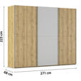 SCHWEBETÜRENSCHRANK 270/223/68 cm 3-türig Eichefarben, Chromfarben, Hellgrau  - Chromfarben/Eichefarben, Design, Glas/Holz (270/223/68cm) - Novel