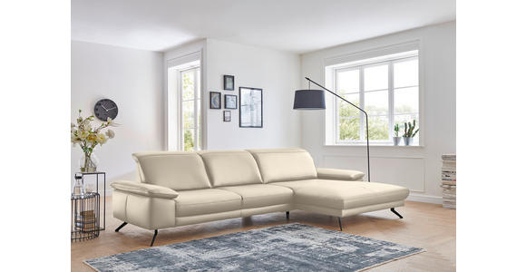 ECKSOFA in Echtleder Creme  - Creme/Schwarz, Design, Leder/Metall (328/193cm) - Dieter Knoll