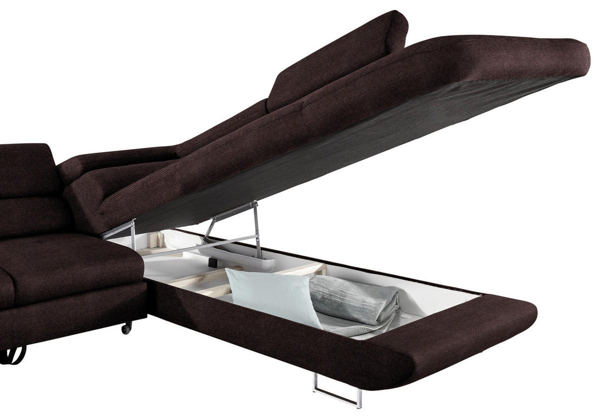 ECKSOFA in Webstoff Mokka  - Mokka, Design, Textil/Metall (280/235cm) - Hom`in