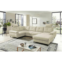 WOHNLANDSCHAFT SOLEI U in Chenille Beige  - Beige/Schwarz, Design, Kunststoff/Textil (184/334/188cm) - MID.YOU