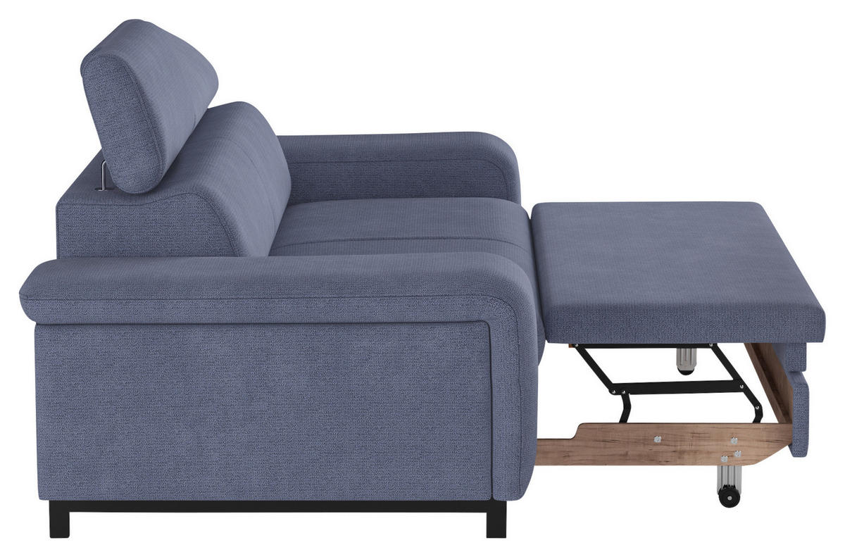 3-SITZER-SOFA in Chenille Blau  - Blau/Schwarz, Textil/Metall (217/81/100cm) - MID.YOU