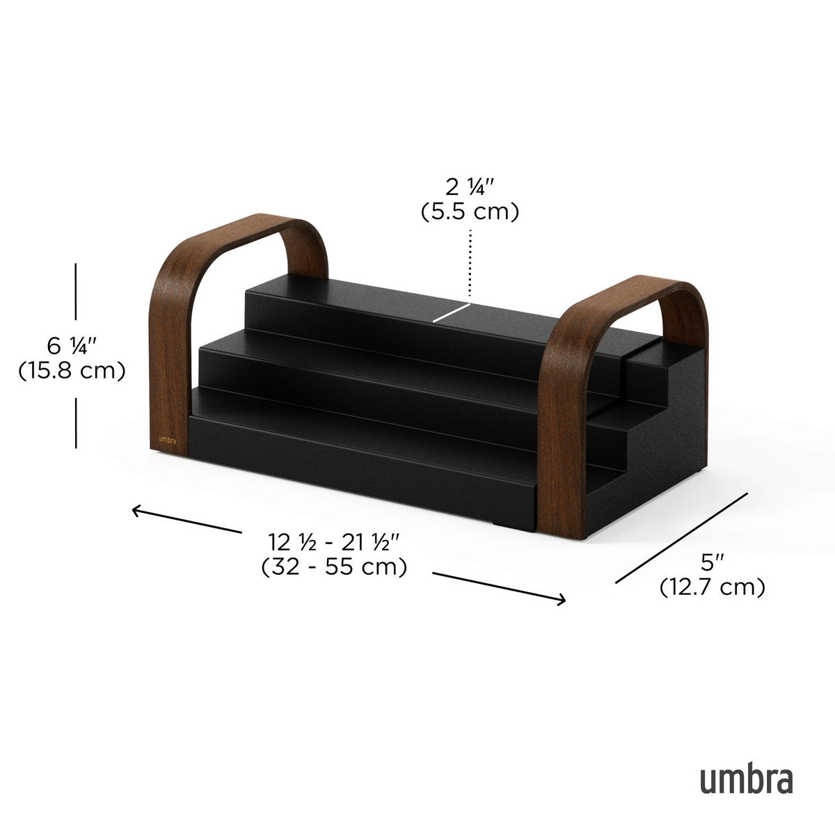 UNIVERZALNA POLICA - črna/barva oreha, Basics, kovina/umetna masa (55/16/13cm) - Umbra