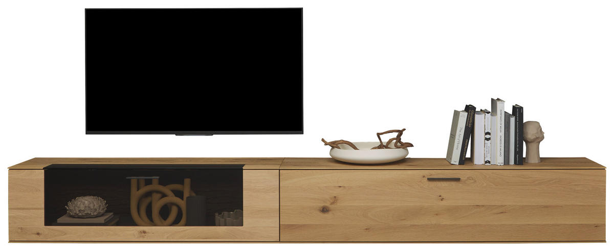 LOWBOARD Lavia 317/40/44 cm  erweiterbar, Typenauswahl, Beimöbel erhältlich, hängend  - Eichefarben/Anthrazit, Natur, Glas/Holz (317/40/44cm) - Valnatura