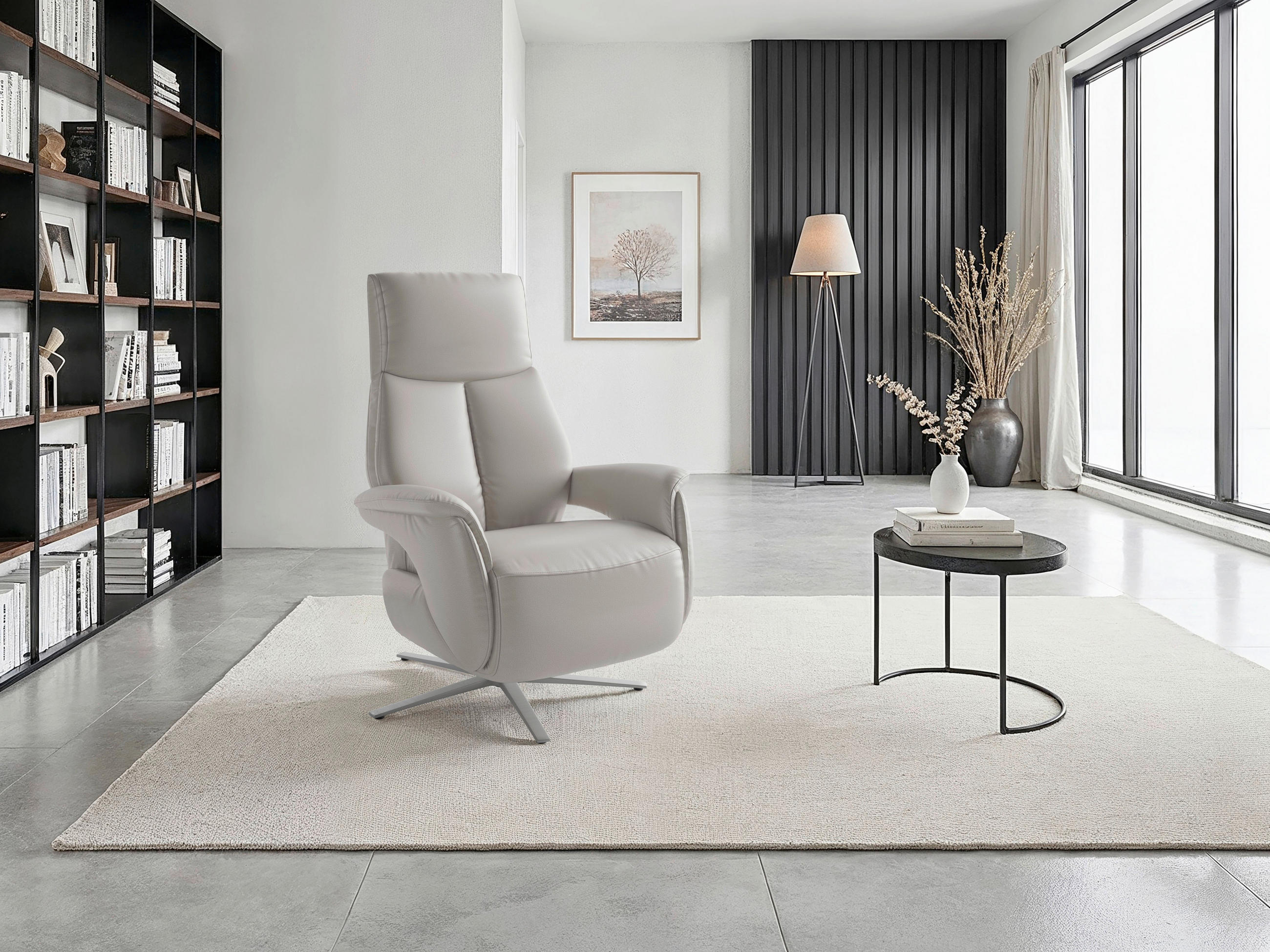 RELAXSESSEL in Leder Hellgrau  - Silberfarben/Hellgrau, Basics, Leder/Metall (75/110/85cm) - Sit & More