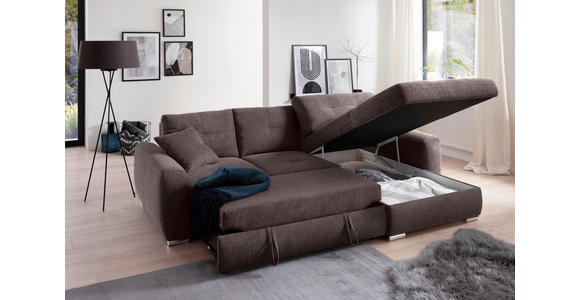 ECKSOFA in Mikrofaser Braun 276/193 cm - Chromfarben/Braun, MODERN, Kunststoff/Textil (276/193cm) - Hom`in