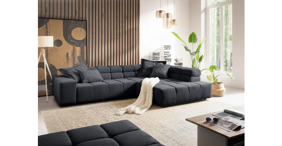 ECKSOFA in Cord Anthrazit  - Anthrazit/Schwarz, Design, Kunststoff/Textil (319/215cm) - Hom`in