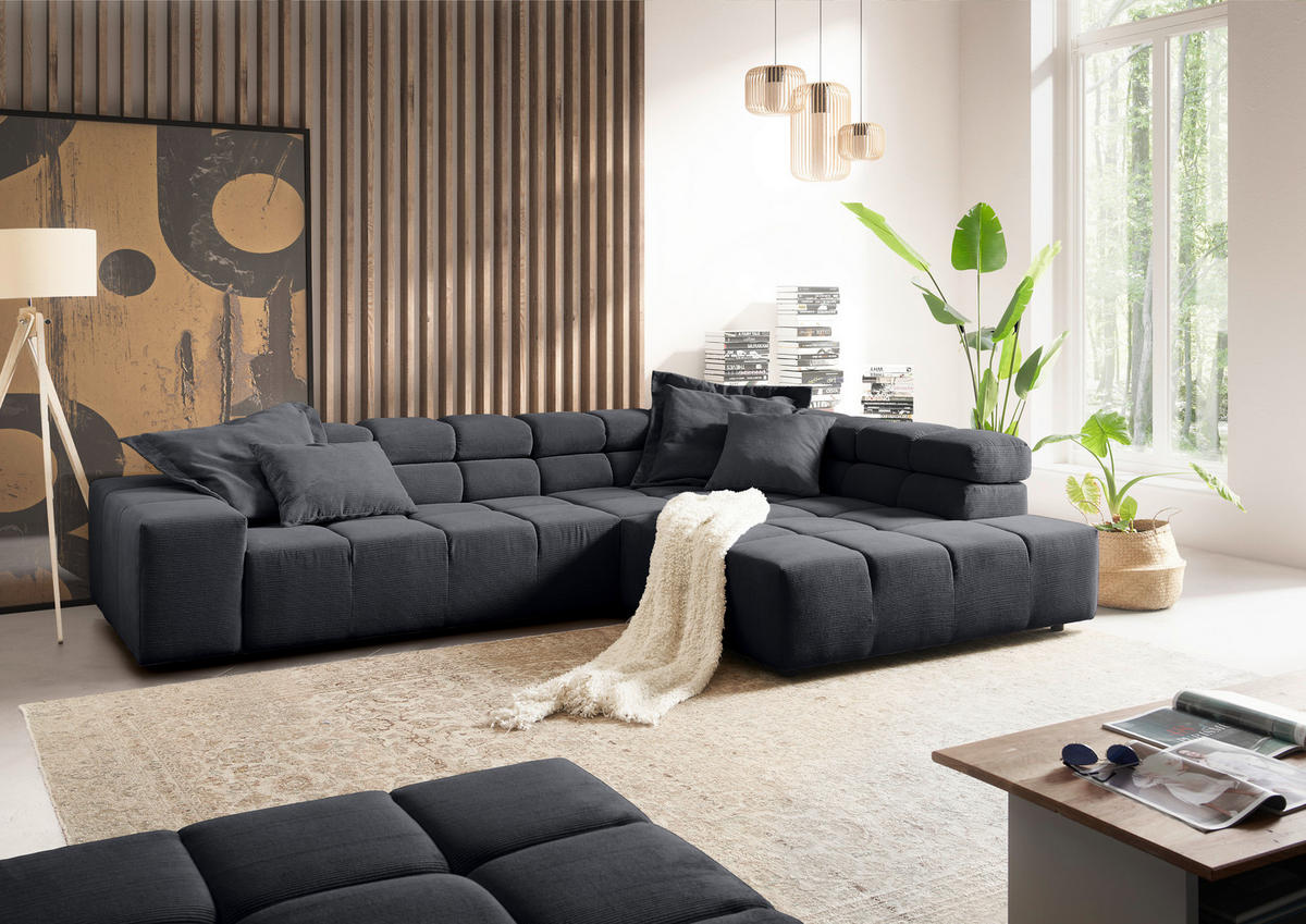 HOCKER in Textil Anthrazit  - Anthrazit/Schwarz, Design, Kunststoff/Textil (107/39/107cm) - Hom`in