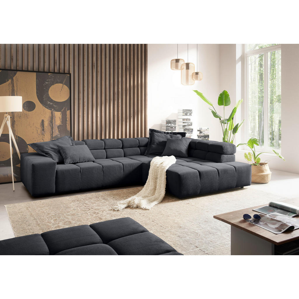 Thumbnail - Hom`in Ecksofa, Anthrazit, Textil, 4-Sitzer, Füllung: Schaumstoff, Ottomane rechts, L-Form, 319x215 cm, Blauer Engel, Go...