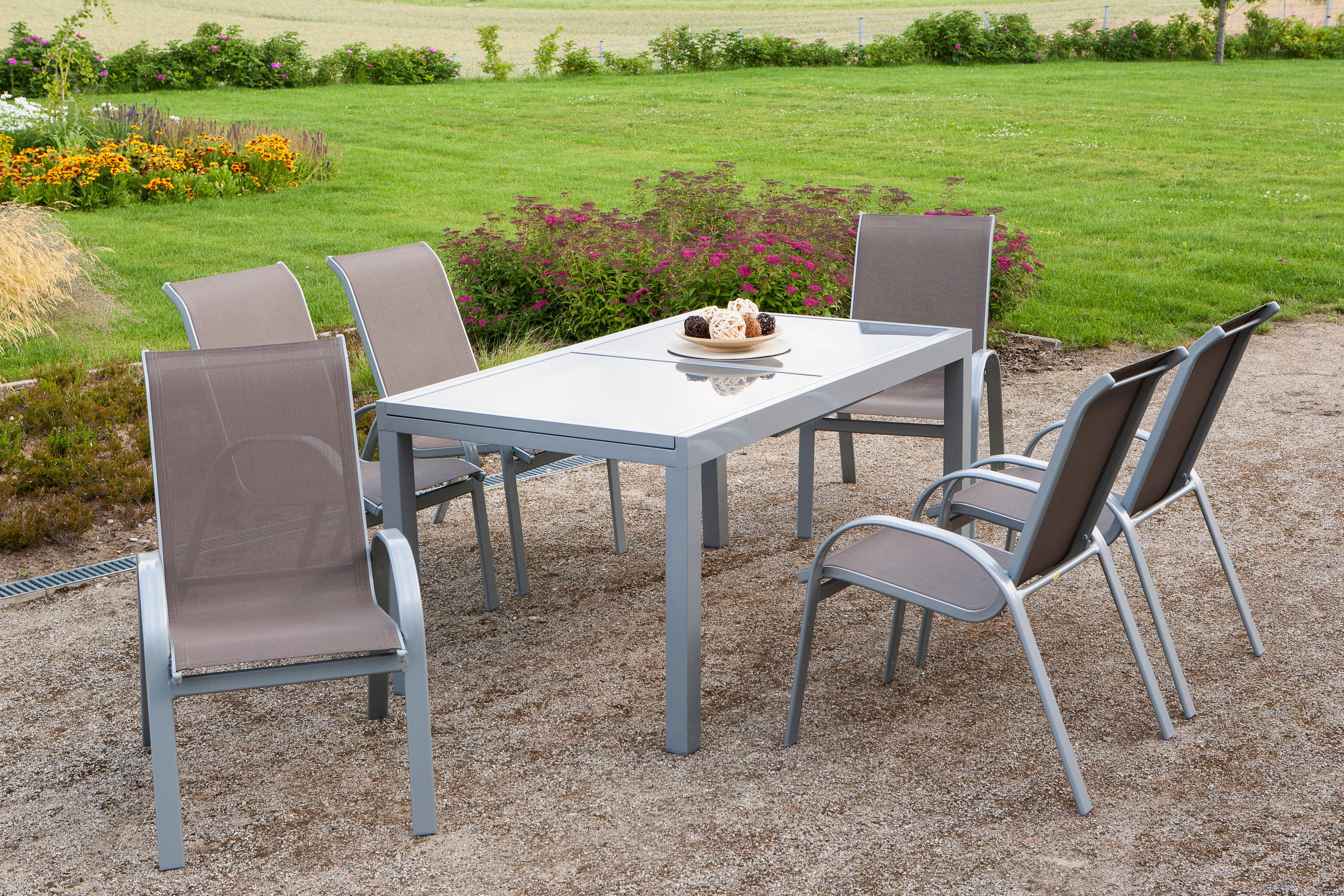 GARTENSET 7-teilig  - Silberfarben, MODERN, Textil/Metall - Gardenson