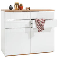 KOMMODE  in 120/102/50 cm  - Eichefarben/Weiß Hochglanz, Basics, Holzwerkstoff/Metall (120/102/50cm) - Carryhome