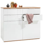 KOMMODE , 120/102/50 cm, 4 Schublade(n)  - Eichefarben/Weiß Hochglanz, Basics, Holzwerkstoff/Metall (120/102/50cm) - Carryhome