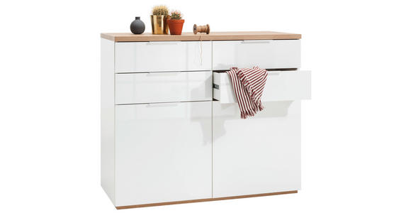 KOMMODE , 120/102/50 cm, 4 Schublade(n)  - Eichefarben/Weiß Hochglanz, Basics, Holzwerkstoff/Metall (120/102/50cm) - Carryhome
