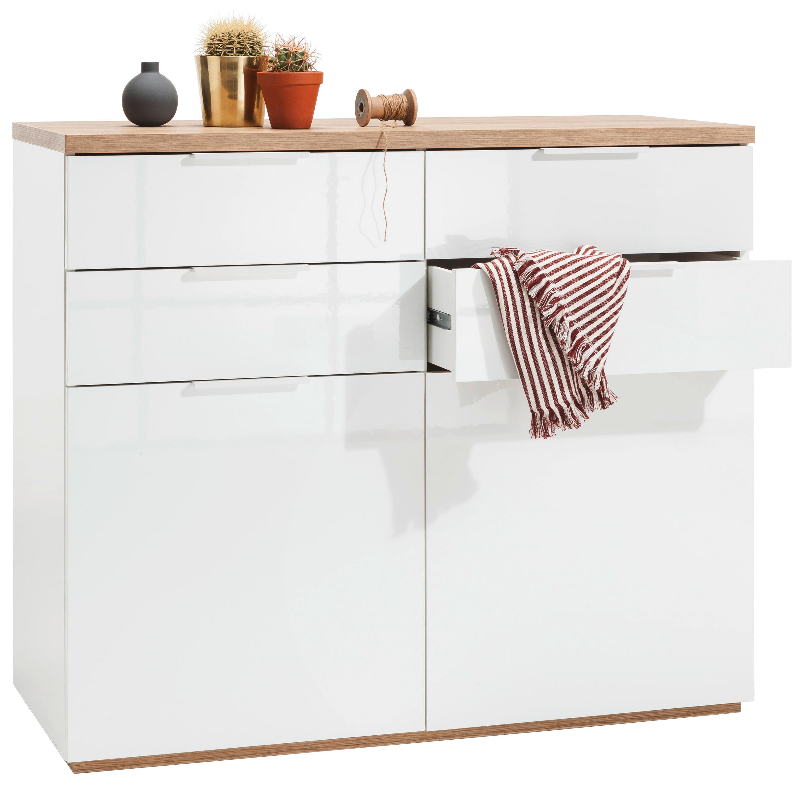 E-shop Carryhome KOMODA, farba duba, biela s vysokým leskom, 120/102/50 cm