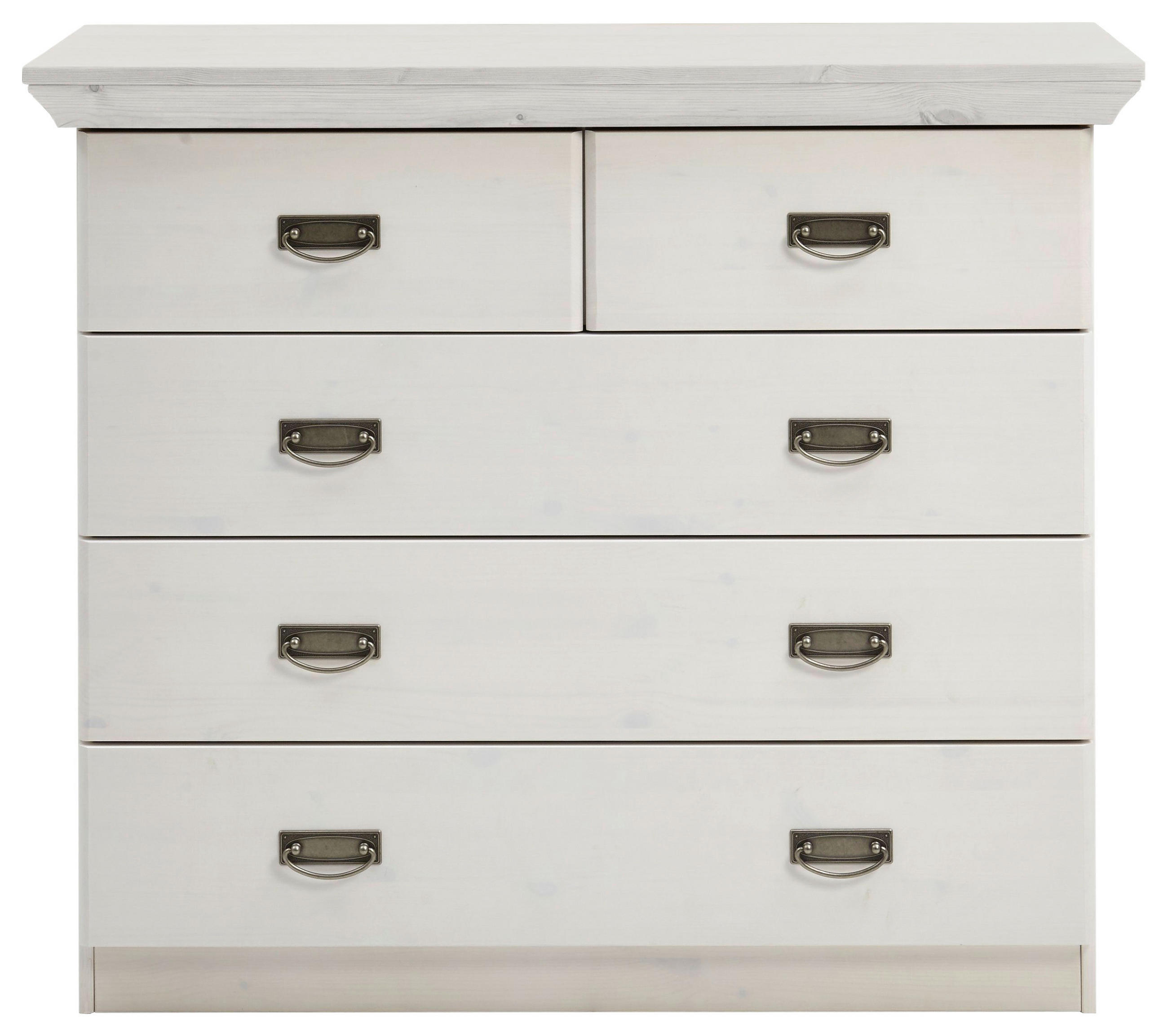 KOMMODE , 105,7/90,3/50 cm, 5 Schublade(n)  - Silberfarben/Weiß, ROMANTIK / LANDHAUS, Holz/Metall (105,7/90,3/50cm) - Boxxx