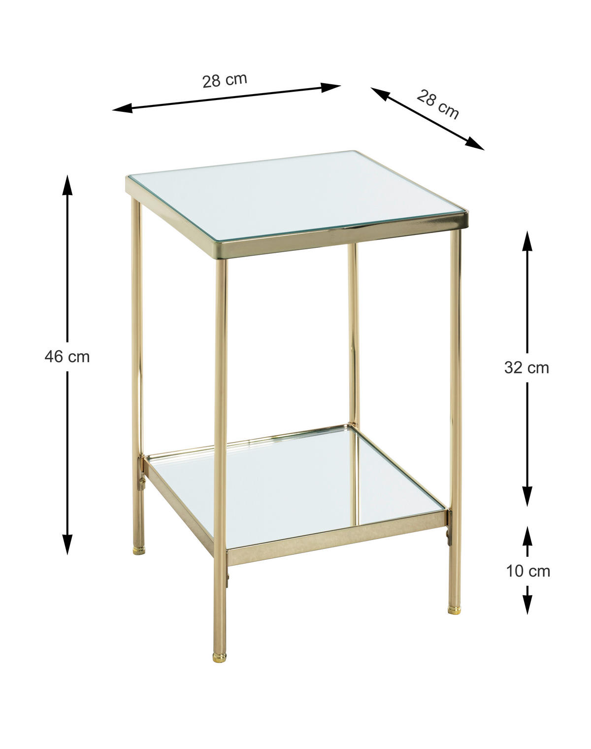 BEISTELLTISCH in Metall, Glas 29/29/46 cm  - Messingfarben, Trend, Glas/Metall (29/29/46cm)