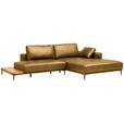 ECKSOFA  in Echtleder Senfgelb  304/201 cm  - Senfgelb/Schwarz, Design, Leder/Metall (304/201cm) - Belluti
