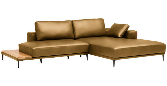 ECKSOFA  in Echtleder Senfgelb  304/201 cm  - Senfgelb/Schwarz, Design, Leder/Metall (304/201cm) - Belluti