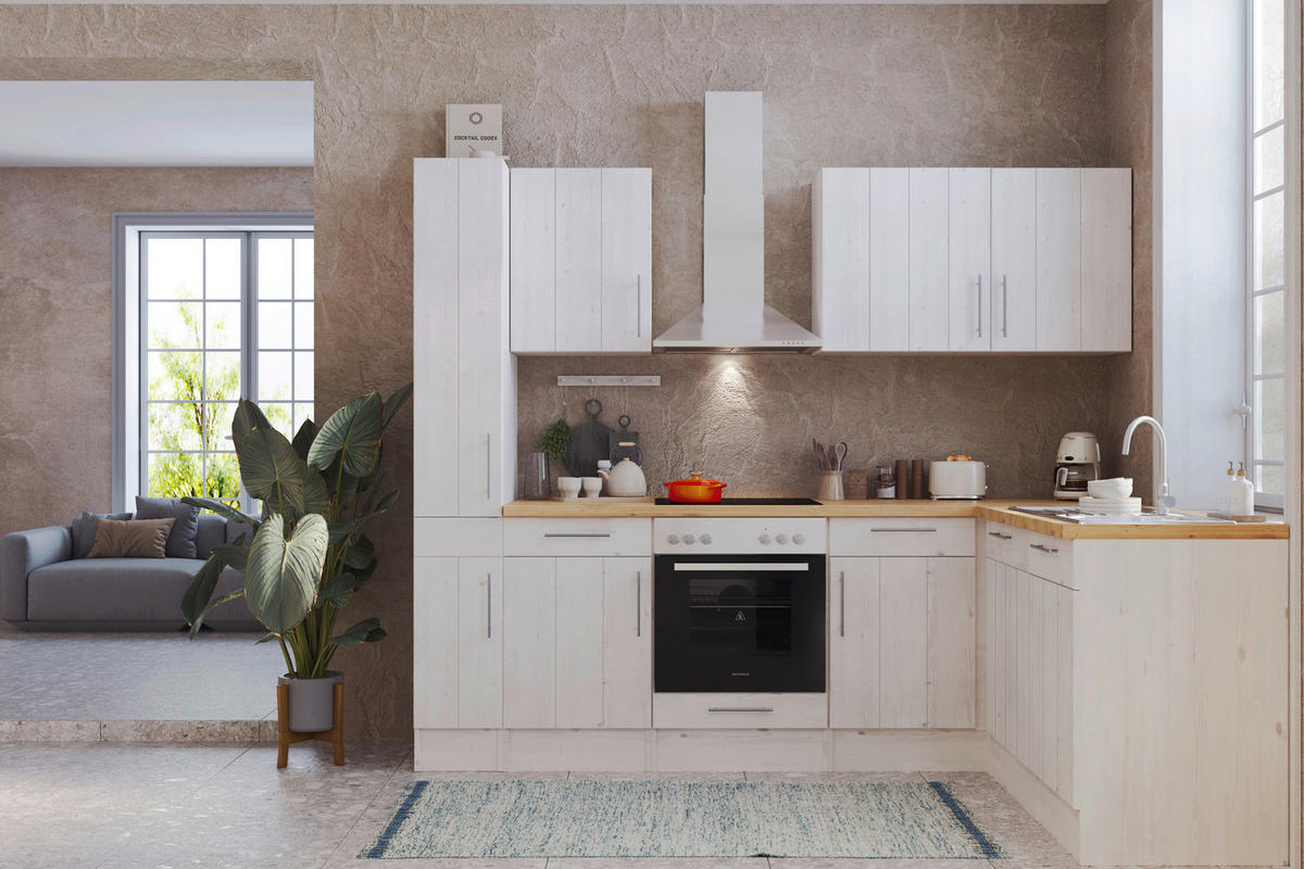 ECKKÜCHE 250/172 cm  in Weiss  - Weiss/Eichefarben, Romantik / Landhaus, Holzwerkstoff/Metall (250/172cm) - Respekta