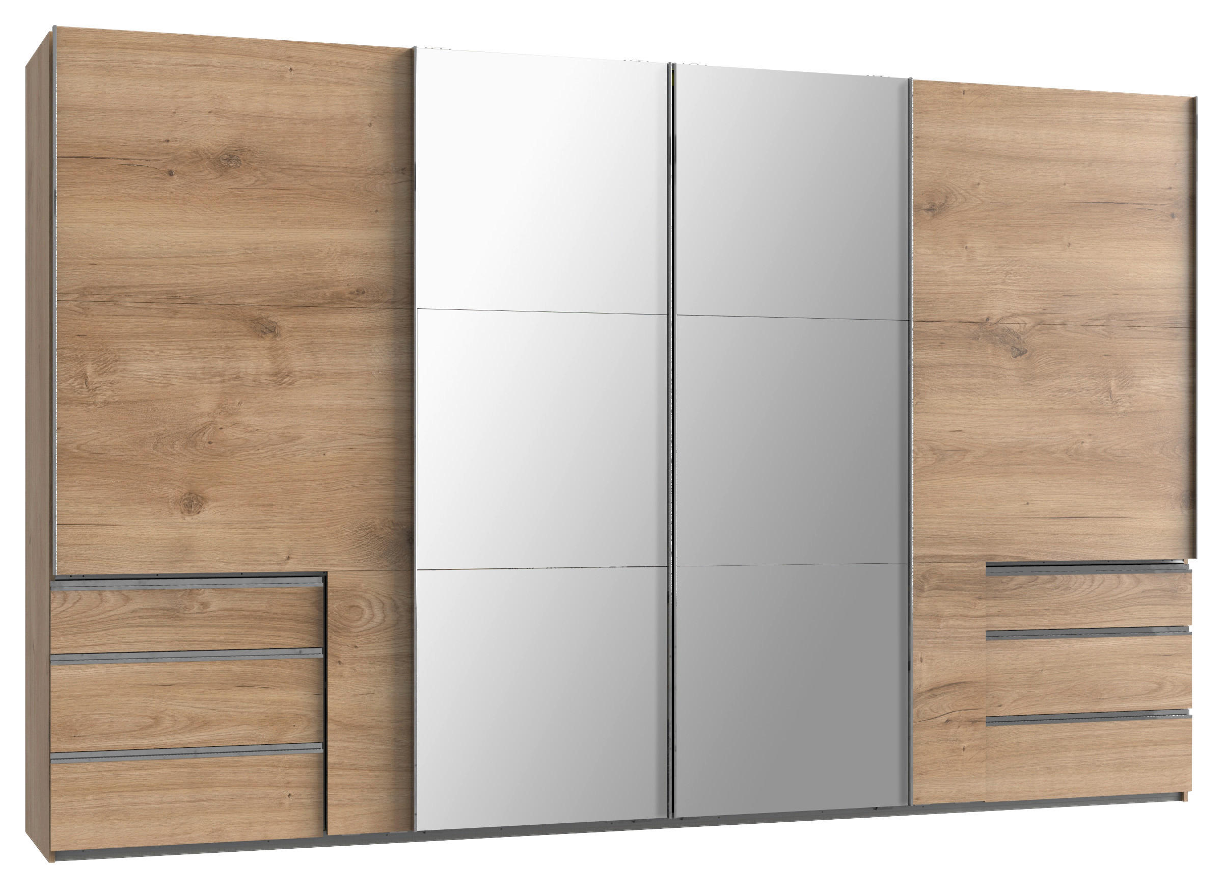 Schwebetürenschrank Mit Spiegel + Laden 350cm Level 36a, Eiche