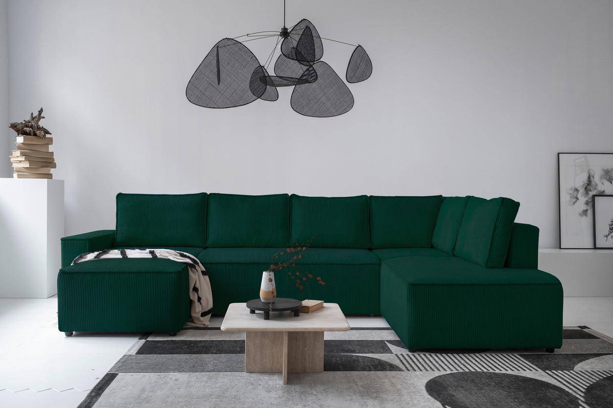 SJEDEĆA GARNITURA tekstil  tamno zelena   - tamno zelena/crna, Design, tekstil/plastika (156/322/194cm) - MID.YOU