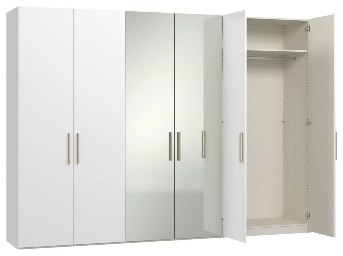 DREHTÜRENSCHRANK 303/220/59 cm,  in Weiß, 6-türig  - Edelstahlfarben/Weiß, Design, Glas/Holzwerkstoff (303/220/59cm) - Jutzler