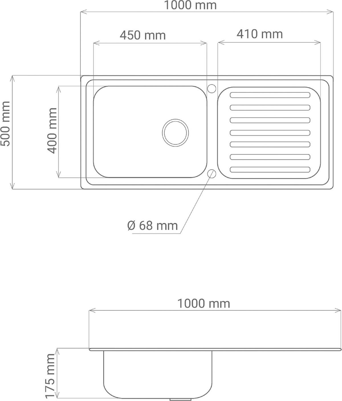SPÜLE 17503101000500100-80  - Edelstahlfarben, Basics, Metall (100/17,5/50cm) - Respekta