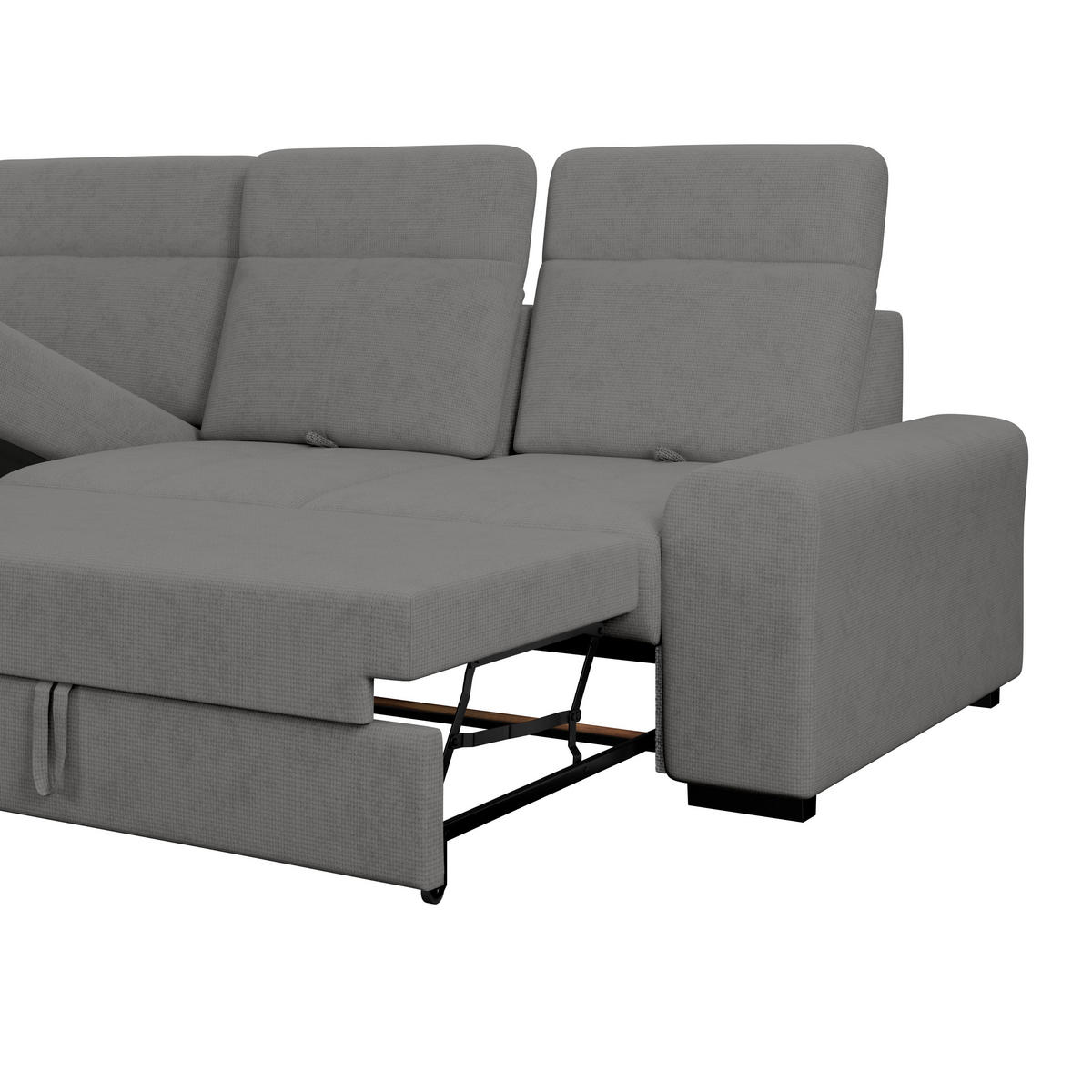 ECKSOFA Anthrazit Chenille Rücken echt, Kopfteilverstellung  - Anthrazit/Schwarz, KONVENTIONELL, Holz/Textil (203/286cm) - MID.YOU