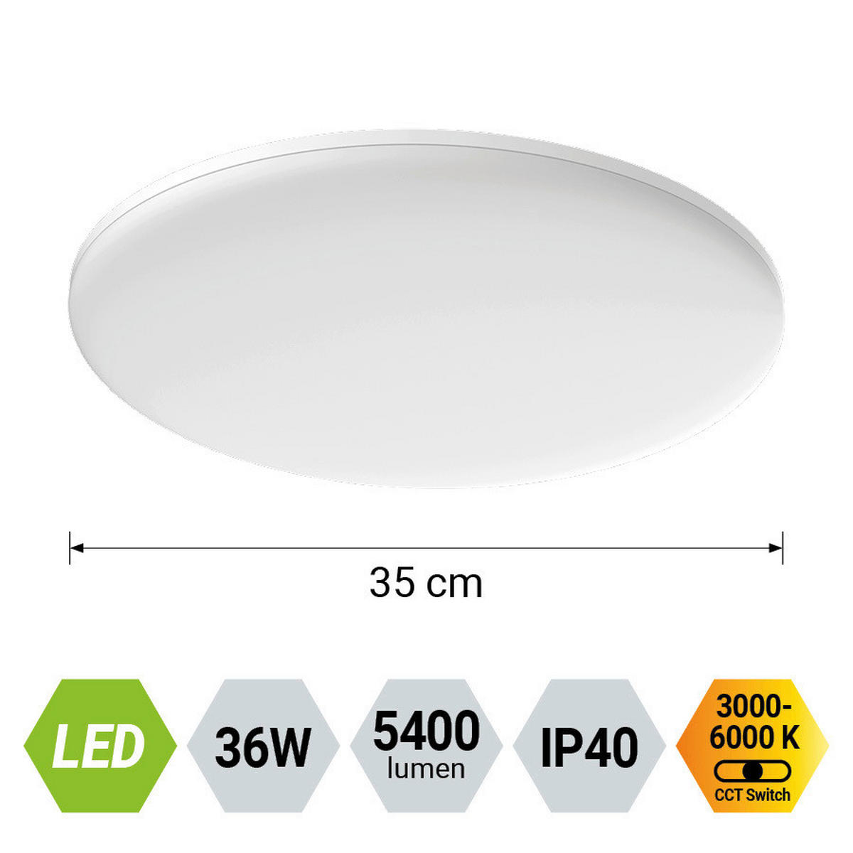 LED MENNYEZETI LÁMPA - fehér, Basics, műanyag (4.3/35/35cm)