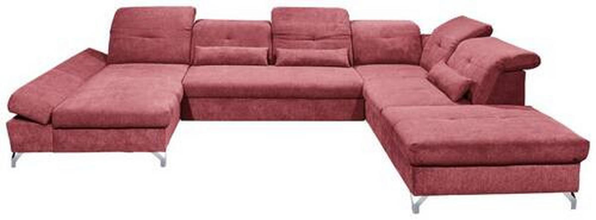 WOHNLANDSCHAFT in Mikrovelours Beere  - Beere/Silberfarben, Modern, Textil/Metall (168/350/245cm) - MID.YOU