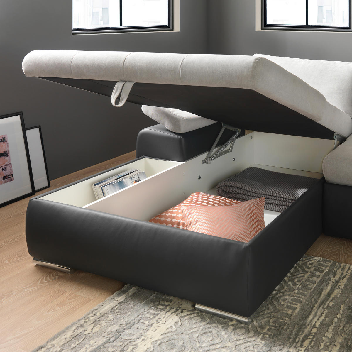 ECKSOFA in Flachgewebe Grau, Dunkelgrau  - Dunkelgrau/Grau, Design, Kunststoff/Textil (175/271cm) - MID.YOU