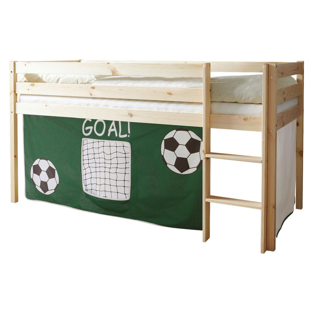 Spielbett Malte Grün Kiefer Massiv 90 cm Vorhang Leiter