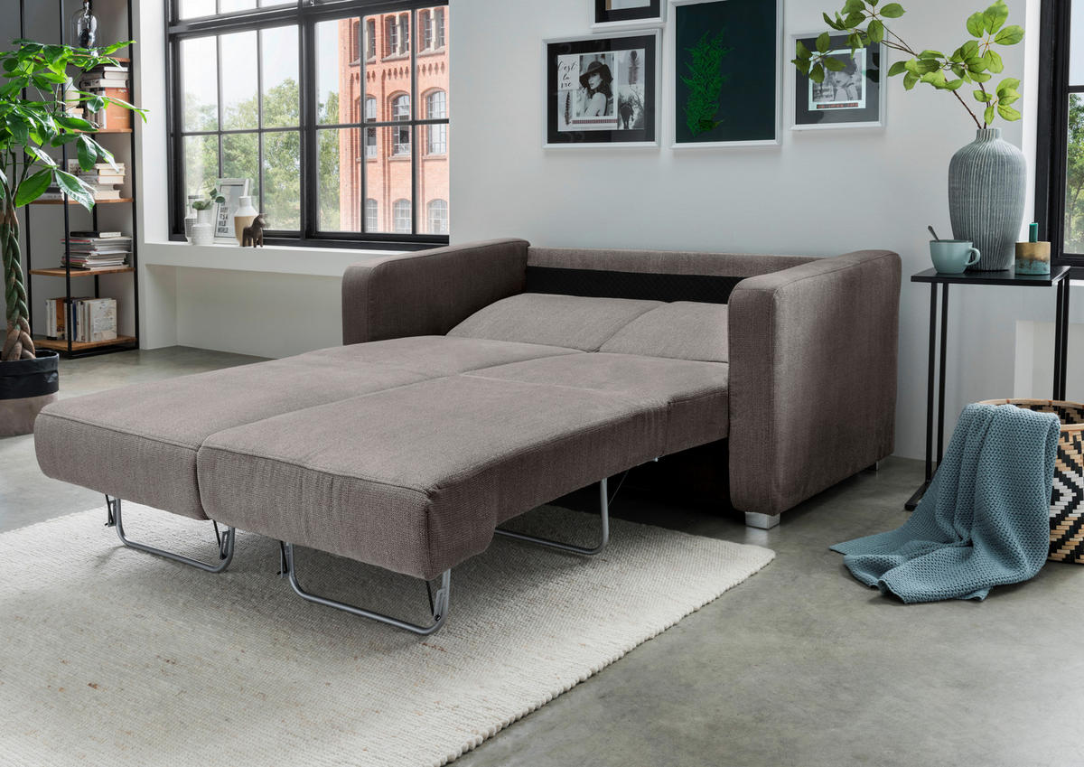 SCHLAFSOFA Chenille Graubraun  - Chromfarben/Graubraun, Basics, Kunststoff/Textil (159/88/87cm) - Livetastic