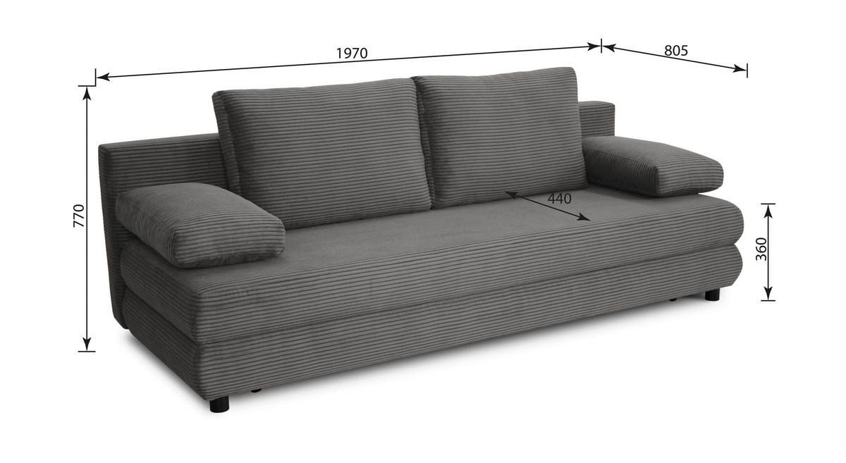 SCHLAFSOFA Cord Dunkelgrau  - Dunkelgrau/Schwarz, Design, Kunststoff/Textil (197/77/81cm) - home24
