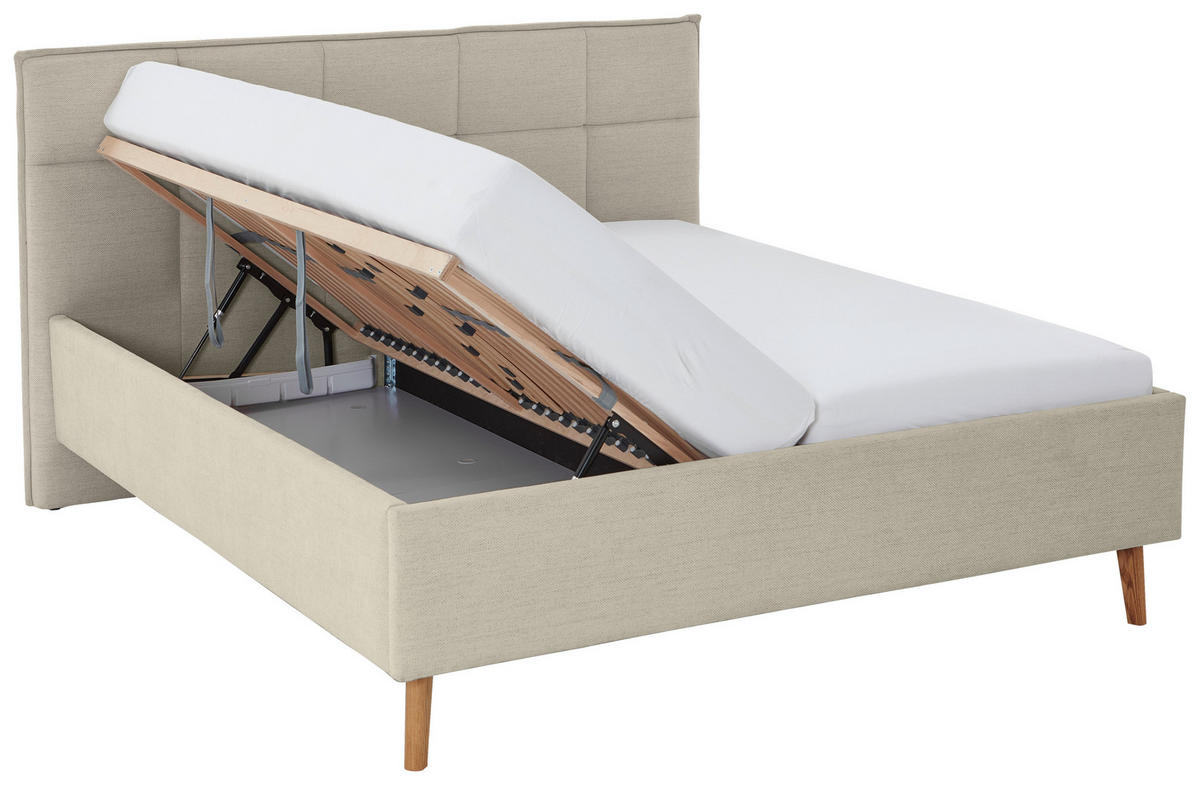 POLSTERBETT PAULO Lattenrost, Bettkasten 180/200 cm  in Hellgrau  - Eichefarben/Birkefarben, Design, Holz/Textil (180/200cm) - Xora