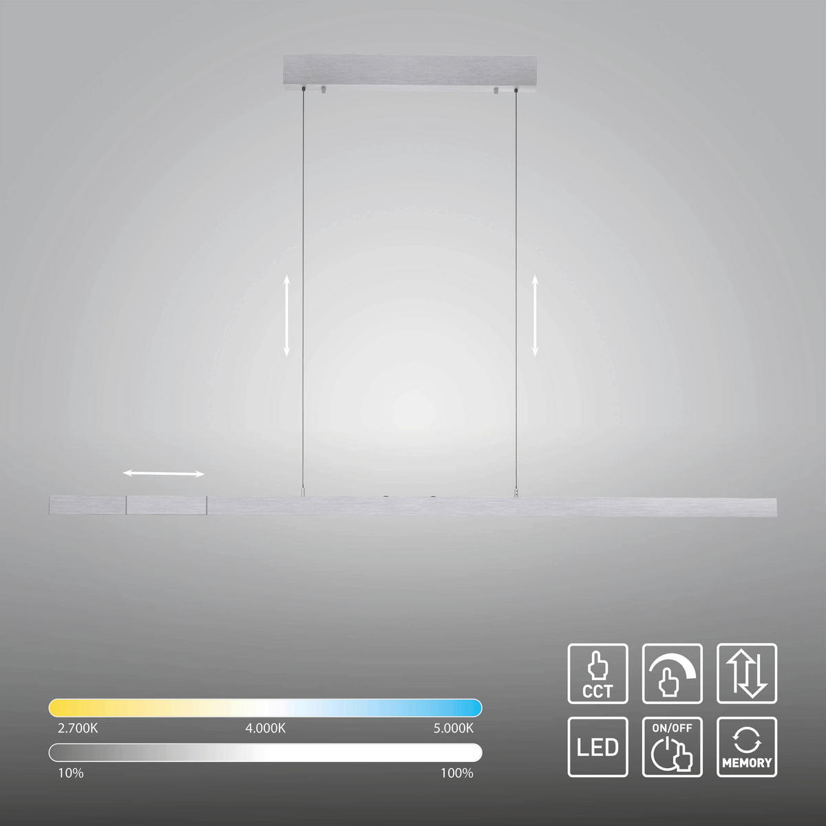 LED-HÄNGELEUCHTE 179/55/150 cm   - Alufarben, Design, Kunststoff/Metall (179/55/150cm) - Paul Neuhaus