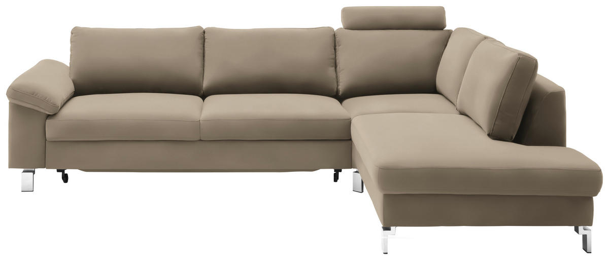 ECKSOFA Echtleder Hellbraun  - Chromfarben/Hellbraun, Design, Leder/Metall (281/200cm) - Pure Home Lifestyle