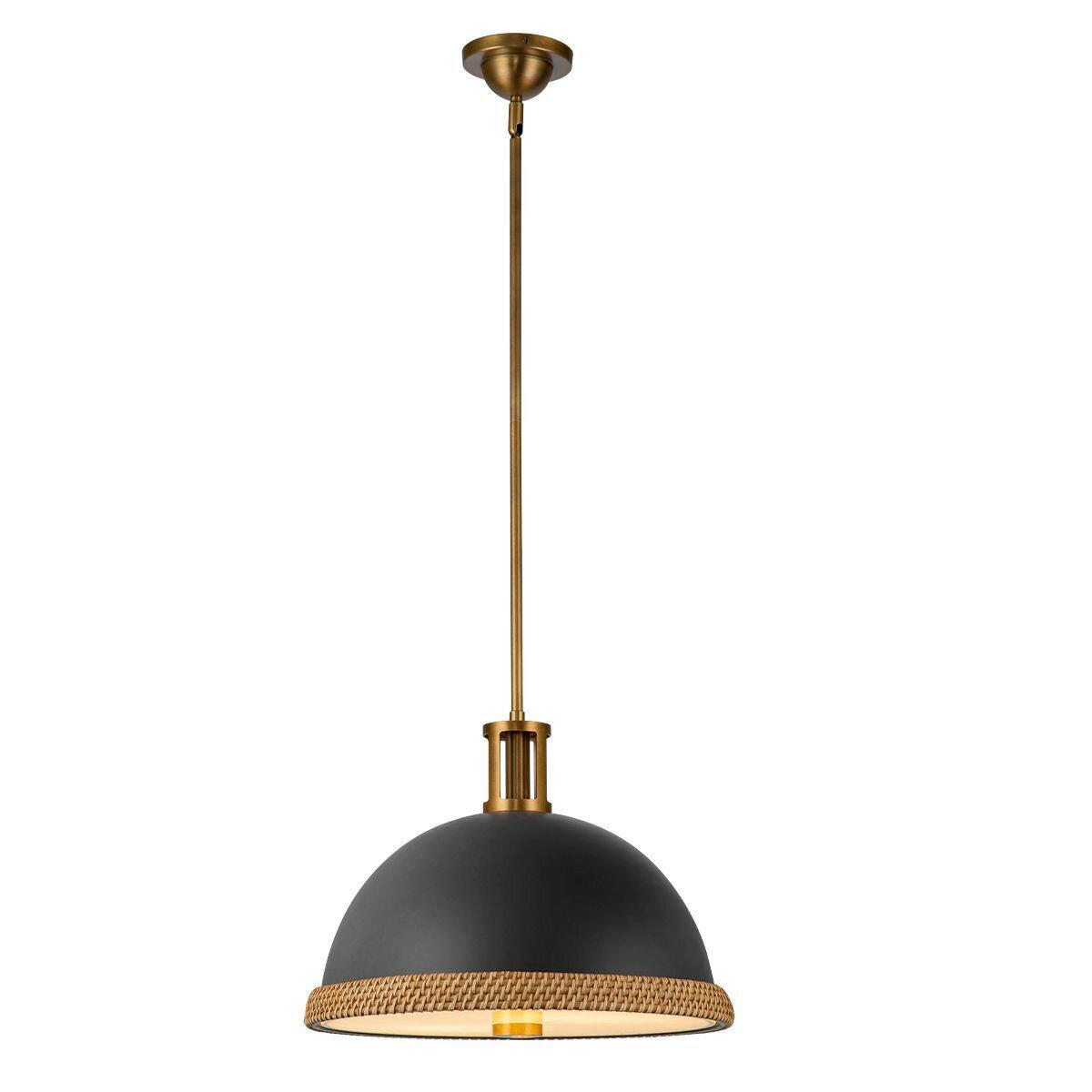 HÄNGELEUCHTE 32,4/41,7 cm  - Messingfarben/Schwarz, Natur, Glas/Holz (32,4/41,7cm) - Elstead Lighting