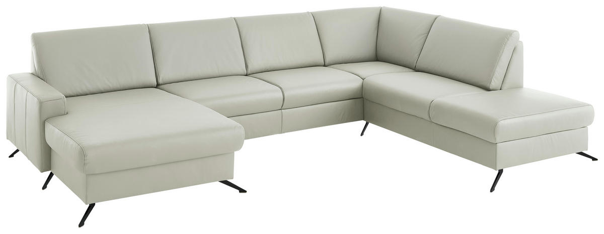 WOHNLANDSCHAFT in Echtleder Silberfarben  - Silberfarben/Schwarz, Design, Leder/Metall (165/339/233cm) - Beldomo Premium