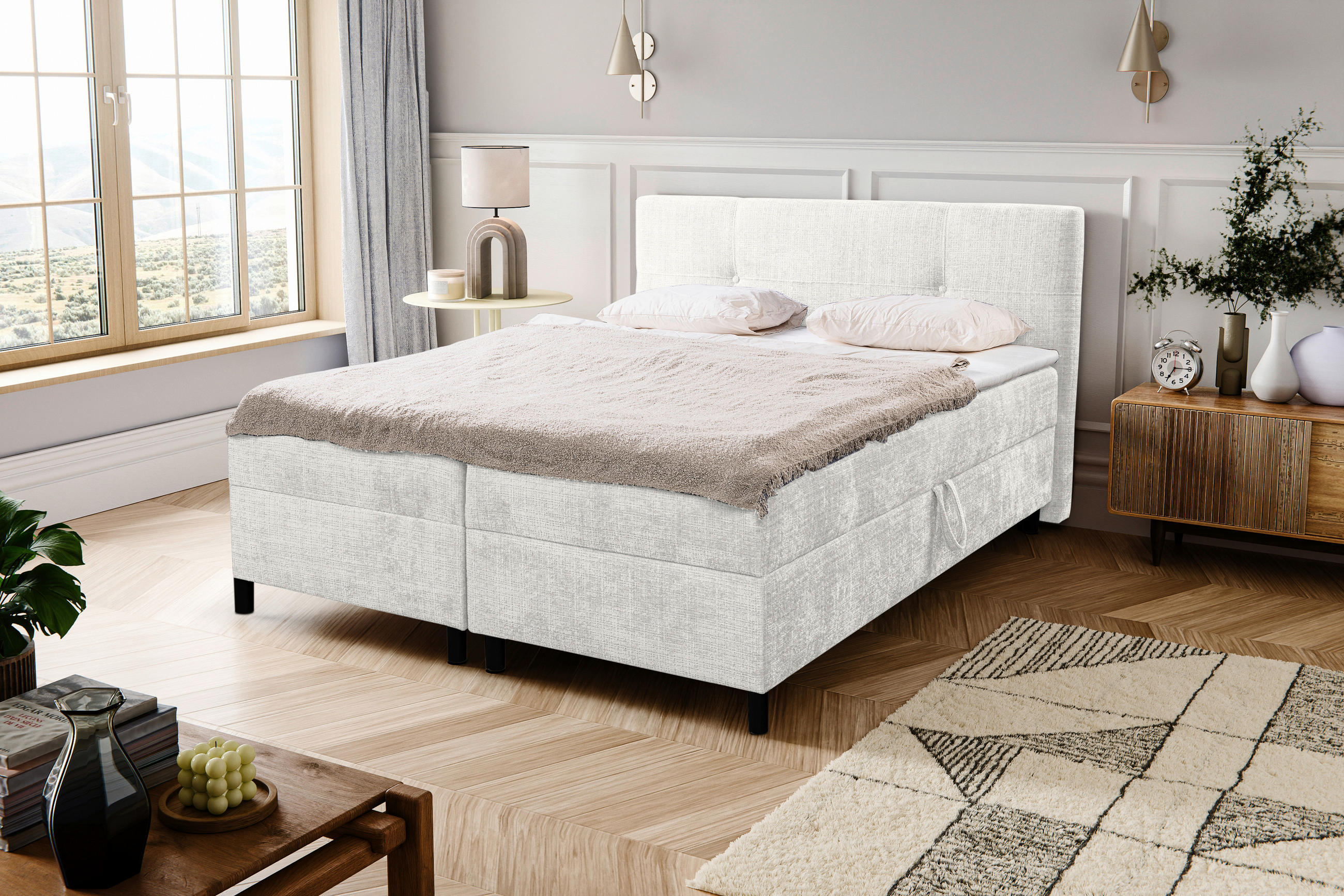 MID.YOU AMERICKÁ POSTEL, 180/200 cm, krémová